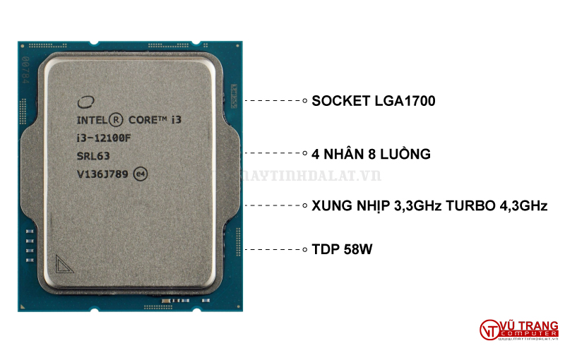 CPU Intel Core I3 12100F Box chính hãng