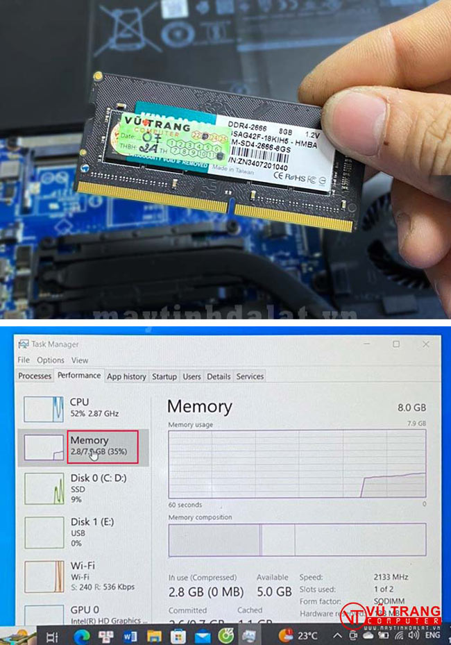 Nâng cấp RAM Laptop tại Đà Lạt - Vũ Trang Computer