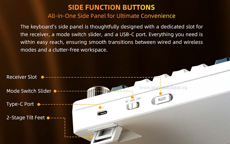 Bàn phím cơ Machnenike K600-B82W nổi bật với công nghệ kết nối 3 chế độ