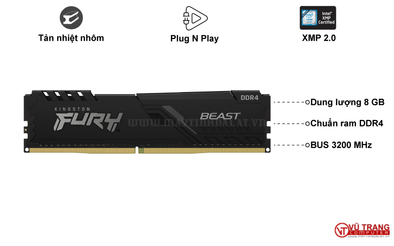 RAM KINGSTON FURY BEAST BLACK 8GB DDR4 3200MHZ