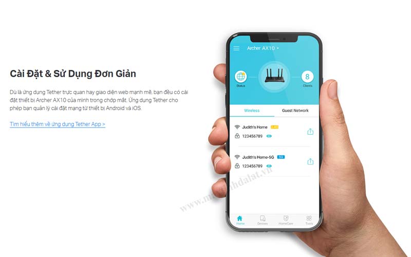 Giao diện ứng dụng TP-Link Tether quản lý router Archer AX10 dễ dàng