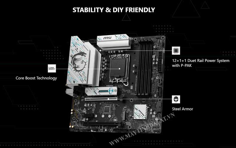 Tản nhiệt VRM và khe RAM trên MSI B760M GAMING PLUS