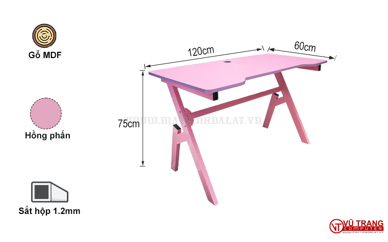 Bàn Gaming màu hồng IKE 1m2