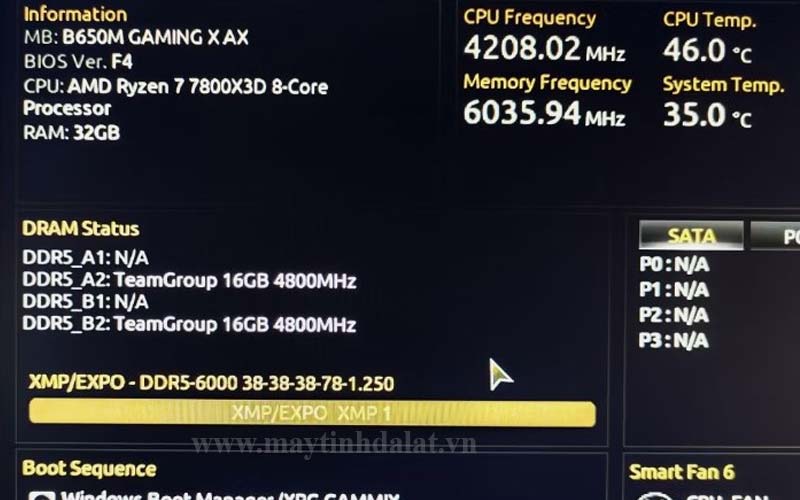 Giao diện BIOS UEFI của bo mạch chủ AMD, hiển thị cài đặt bật chế độ AMD EXPO để ép xung RAM DDR5.