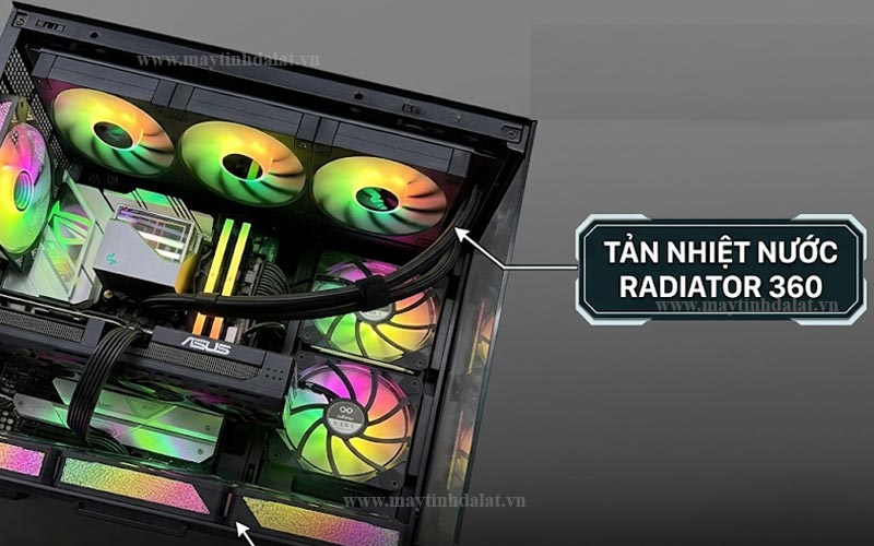 Các khay lắp quạt thông gió và hỗ trợ tản nhiệt nước AIO 360mm trên nóc case