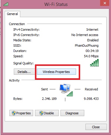 Mật khẩu wifi trên hệ điều hành Windows 8