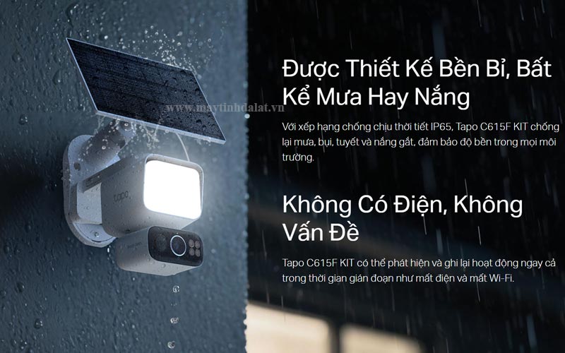 Khả năng chống nước IP65 bền bỉ của Tapo C615F KIT
