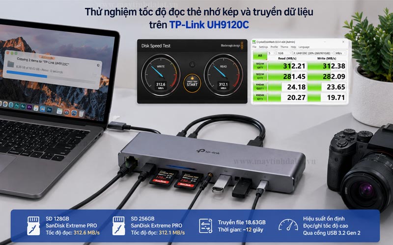 Thử nghiệm tốc độ đọc thẻ nhớ kép và truyền dữ liệu trên TP-Link UH9120C