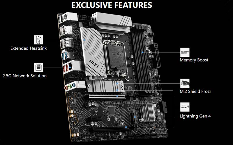 Các cổng kết nối phía sau Mainboard MSI PRO B760M-A DDR4 II gồm HDMI DisplayPort và LAN 2.5G