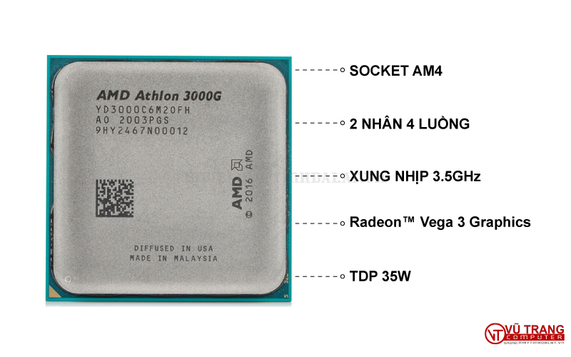 CPU AMD Athlon 3000G chính hãng giải pháp tối ưu cho PC văn phòng