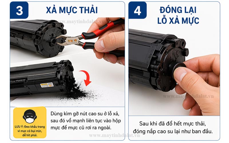 Bước 2 cạy nắp cao su nhỏ và đổ sạch mực thải trên hộp mực Pantum PC-211EV