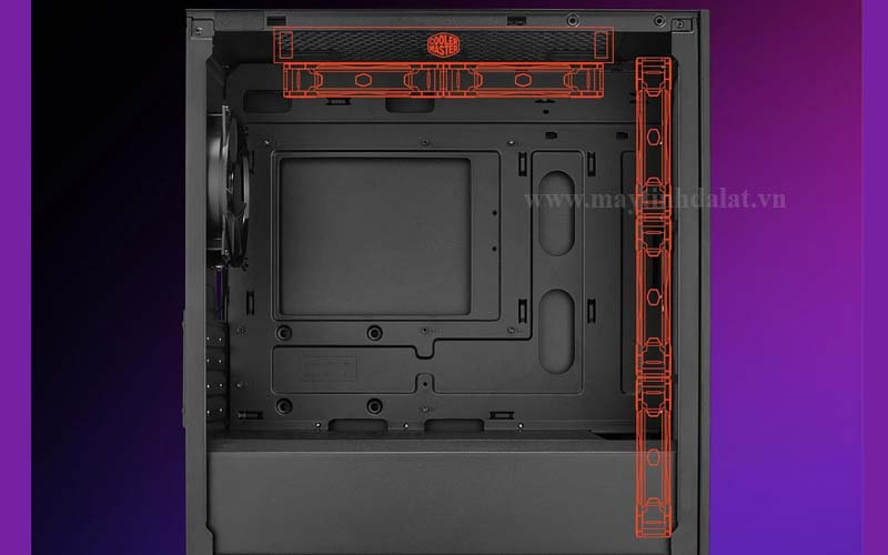 Sơ đồ các vị trí gắn quạt trên Cooler Master Elite 301 Lite
