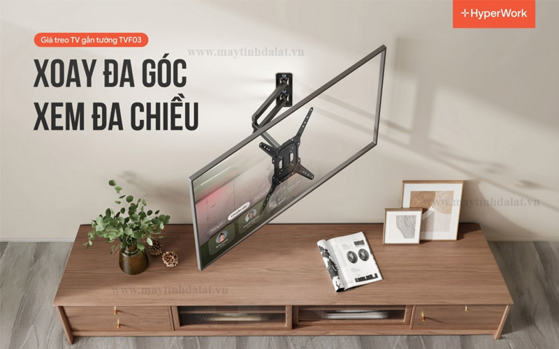 Giá treo tivi gắn tường xoay đa hướng HyperWork TVF03 màu đen chính hãng