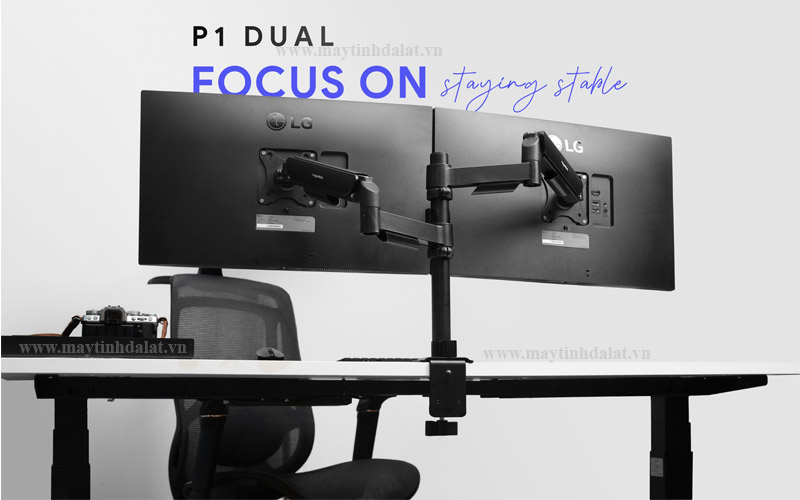 Giải phóng mặt bàn làm việc tối đa với giá treo 2 màn hình HyperWork P1 Dual 2025