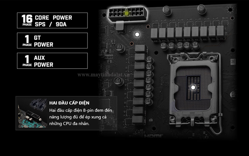 Cấu trúc cấp nguồn 16+1+1 SPS 90A mạnh mẽ cho CPU Intel Gen 14