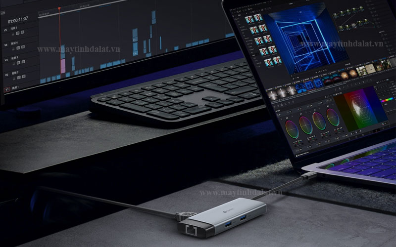 Hub chuyển đổi Type-C 6 trong 1 TP-Link UH6120C chính hãng kết nối với laptop
