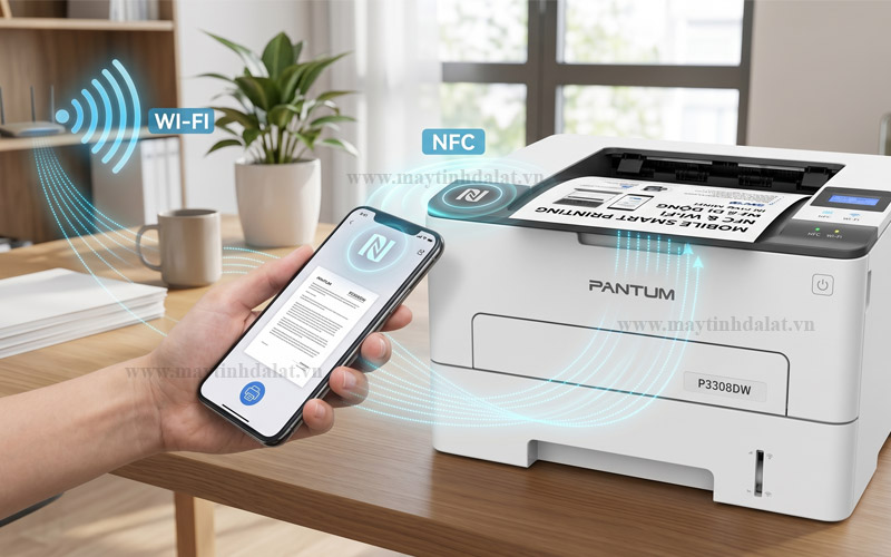 Trải nghiệm in ấn di động thông minh qua NFC và Wi-Fi trên Pantum P3308DW