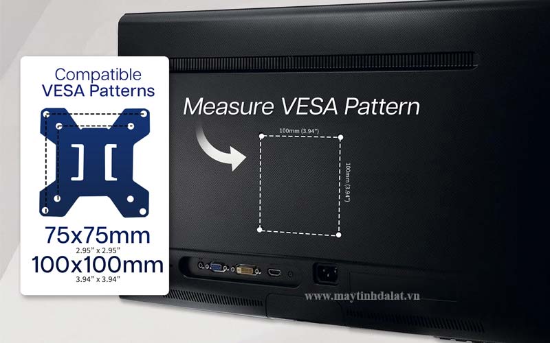 Hướng dẫn kiểm tra ngàm VESA 75x75mm và 100x100mm sau lưng màn hình