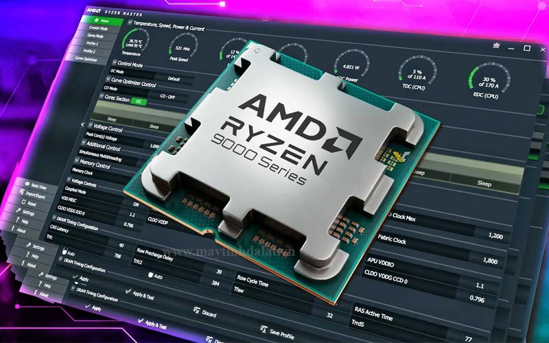 Hình ảnh lắp đặt CPU AMD Ryzen trên socket AM5 và các thanh RAM DDR5 vào bo mạch chủ, minh họa cấu hình tương thích với AMD EXPO.
