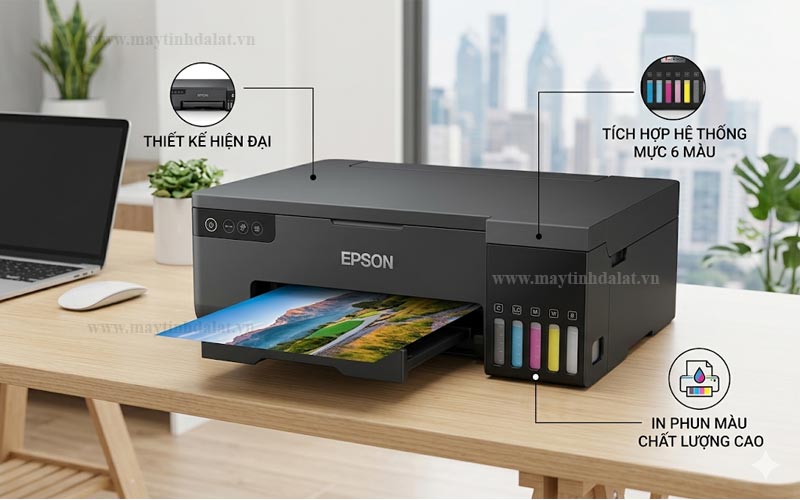 Máy in phun màu Epson L8050 thiết kế hiện đại tích hợp hệ thống mực bên trong