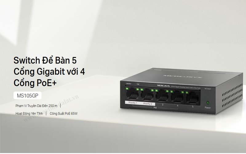 Thiết kế vỏ kim loại nhỏ gọn, chắc chắn của Mercusys MS105GP