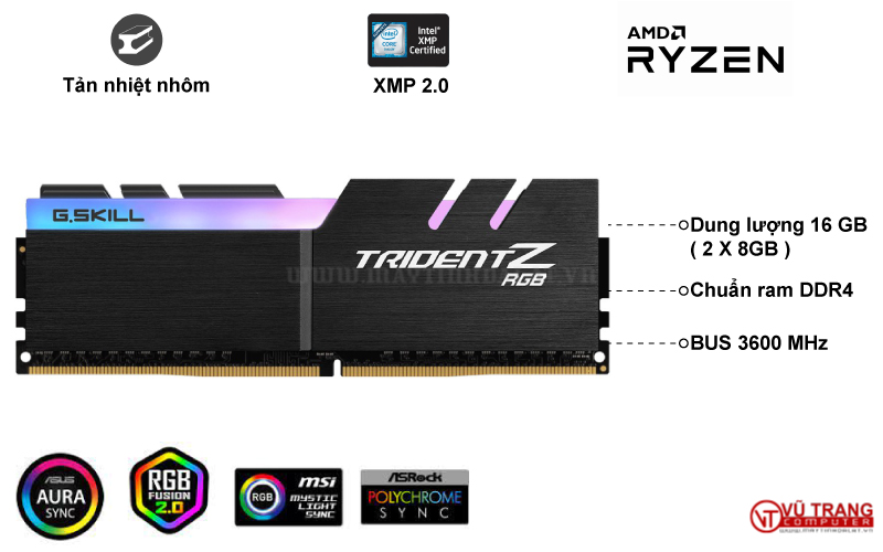 RAM GSKILL TRIDENT Z RGB 16GB (2X8GB) DDR4 3600MHZ