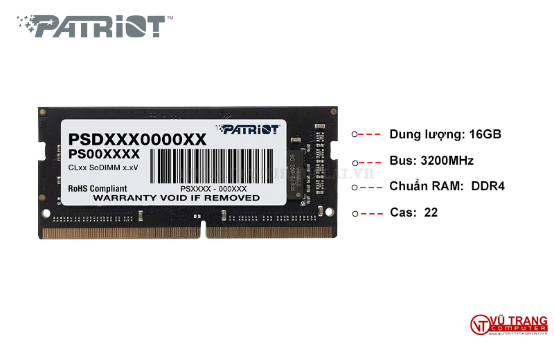 RAM LAPTOP PATRIOT SIGNATURE LINE 16GB DDR4 3200MHZ SODIMM