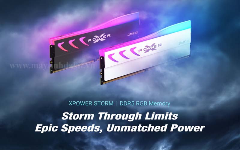 RAM Silicon Power XPOWER Storm RGB DDR5 6000MHz với thiết kế tản nhiệt nhôm xám mạnh mẽ