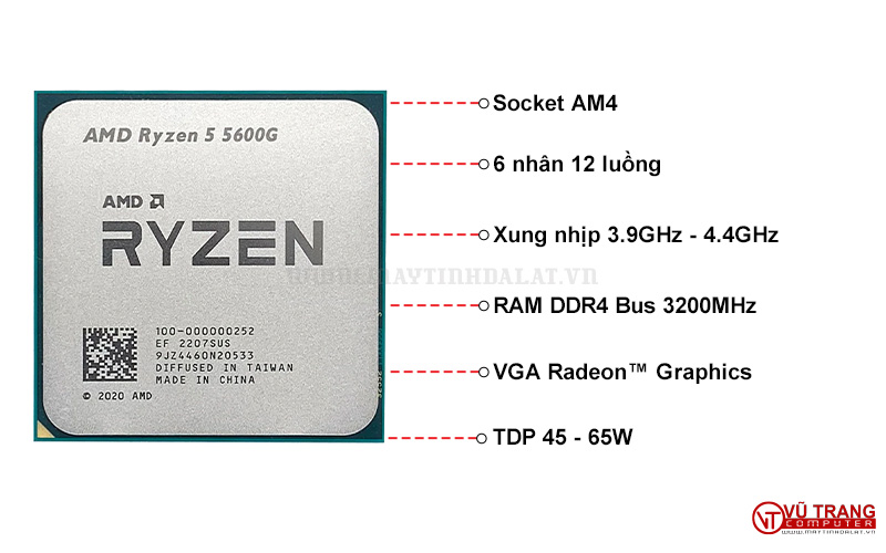 Thông số CPU AMD Ryzen 5 5600G Box Chính Hãng - Vũ Trang Computer Đà Lạt