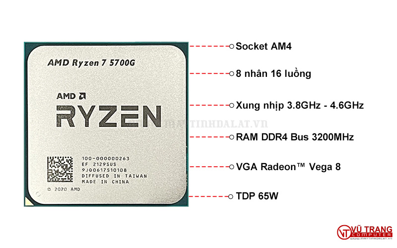 CPU AMD RYZEN 7 5700G BOX CHÍNH HÃNG ĐÀ LẠT