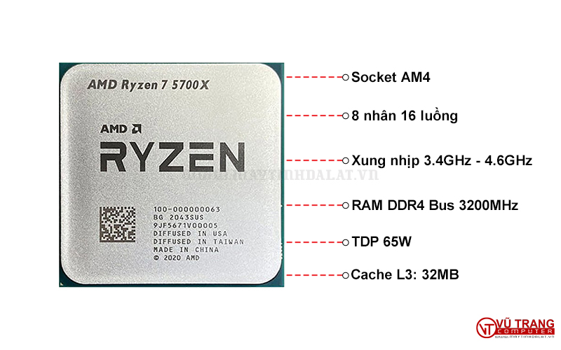 Thông số kĩ thuật CPU AMD Ryzen 7 5700X Box Chính Hãng