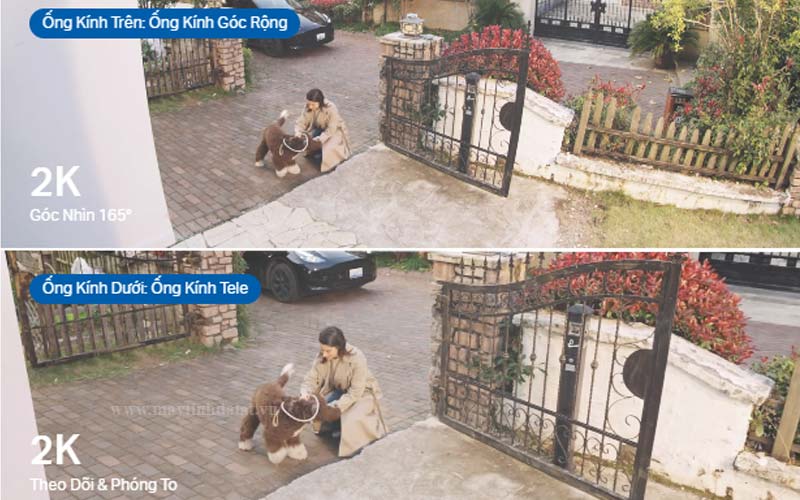 So sánh góc nhìn ống kính góc rộng 165 độ và ống kính tele 6mm trên Tapo C545D