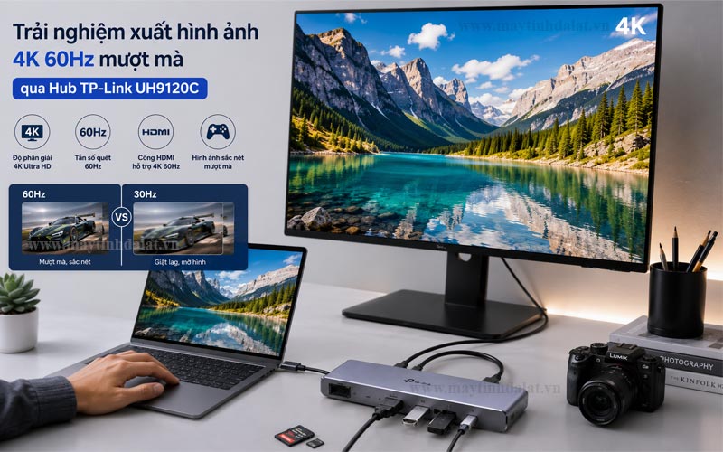 Trải nghiệm xuất hình ảnh 4K 60Hz mượt mà qua Hub TP-Link UH9120C