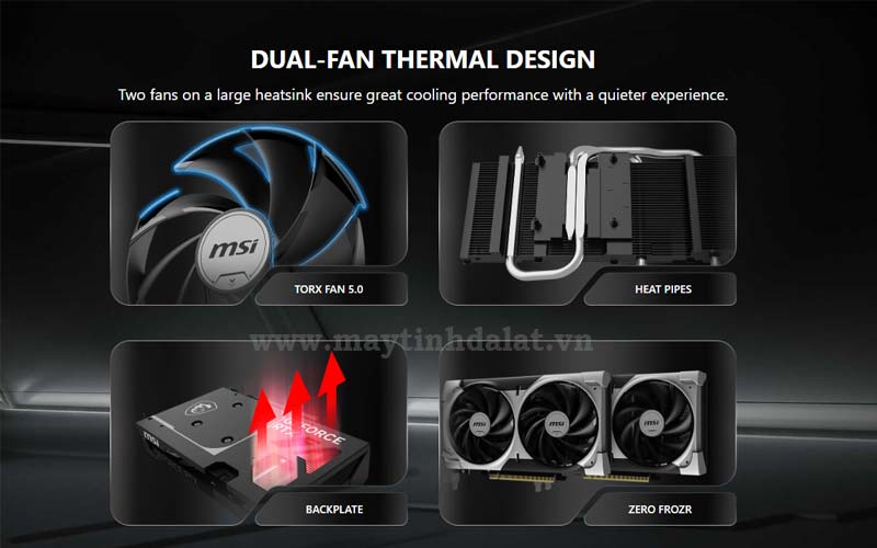 thiết kế hệ thống tản nhiệt 2 quạt vga msi rtx 5060 ventus 2x