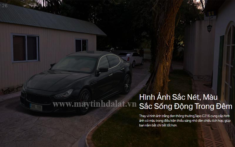 Hình ảnh camera Tapo C216 giám sát trong điều kiện thiếu sáng, minh họa tầm nhìn đêm rõ nét lên đến 12m