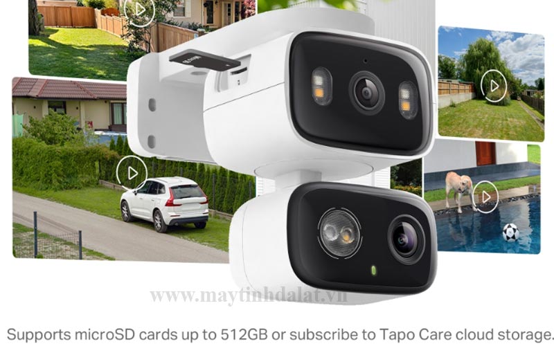 camera Tapo C246D hổ trợ thẻ nhớ microSD với dung lượng đến 512GB kèm với dịch vụ lưu trữ đám mây Tapo Care