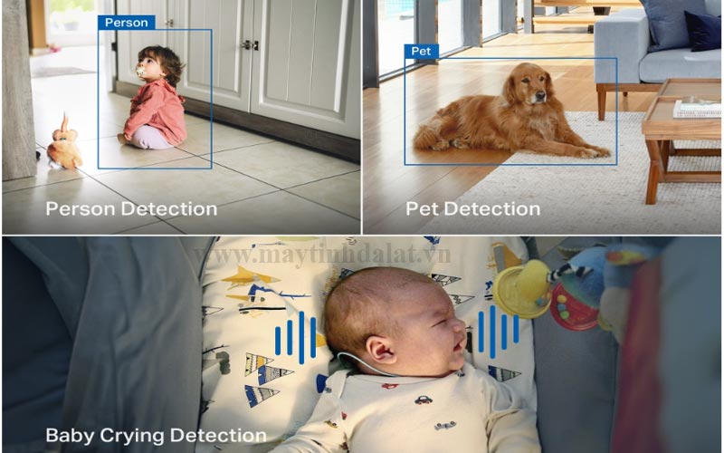 Giao diện ứng dụng Tapo hiển thị các tính năng AI của camera, nhận diện khuôn mặt, người, vật nuôi và các vùng hoạt động