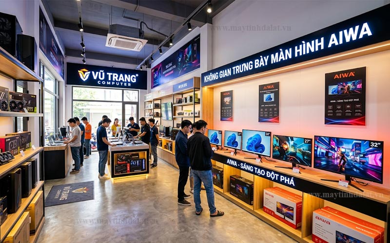 rưng bày các dòng màn hình máy tính AIWA chính hãng tại Vũ Trang Computer Đà Lạt