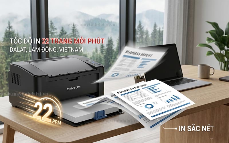 Tốc độ in 22 trang mỗi phút sắc nét trên máy in Pantum P2505W