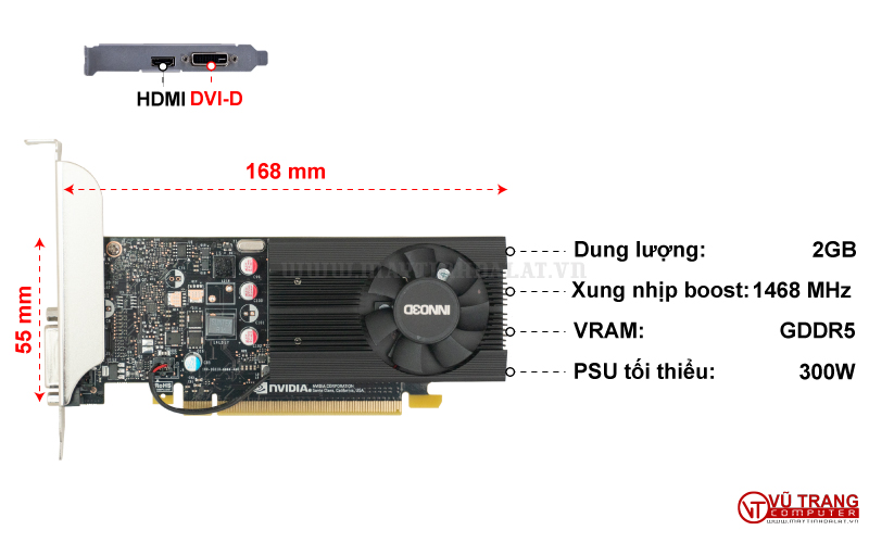 VGA INNO3D GEFORCE GT 1030 2GB GDDR5 (N1030-1DDV-E5BL)