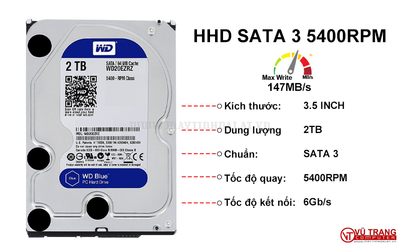 Ổ CỨNG HDD WD BLUE 2TB 5400RPM 64MB cache