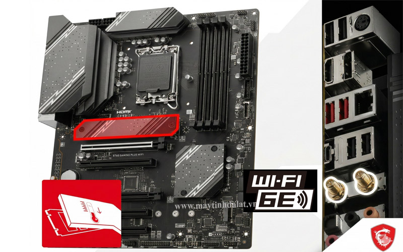 Khối tản nhiệt M.2 Shield Frozr và các cổng kết nối Wi-Fi 6E, LAN 2.5G trên MSI B760