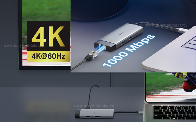 Hub TP-Link UH6120C hỗ trợ xuất màn hình 4K 60Hz và mạng LAN Gigabit