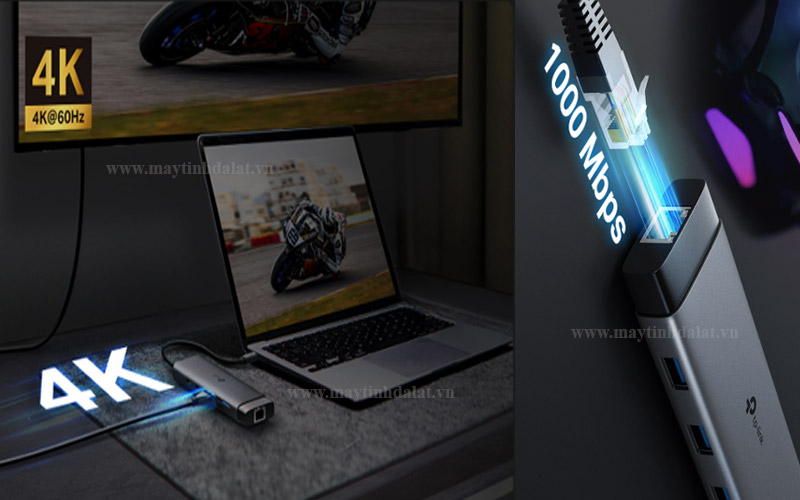 Hub TP-Link UH9120C hỗ trợ xuất màn hình 4K 60Hz và mạng LAN 1000Mbps