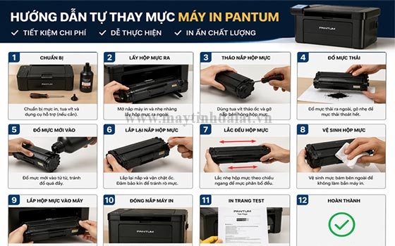 Hướng dẫn cách tự thay mực máy in Pantum P2505 / P2505W tại nhà chi tiết bằng hình ảnh