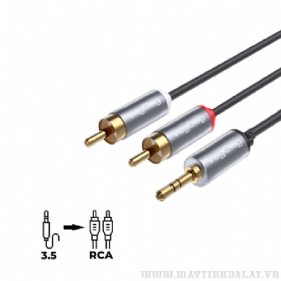 CÁP ÂM THANH VEGGIEG ĐẦU 3.5 RA 2 ĐẦU RCA ( HOA SEN )