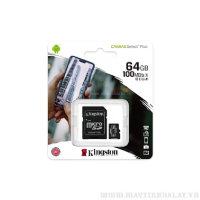 THẺ NHỚ KINGSTON 64GB MICRO SDXC CANVAS SELECT 100R CL10 UHS-I SINGLE PACK WITH ADAPTER_SDCS2/64GB