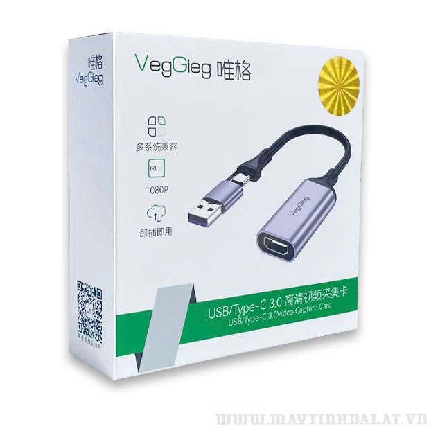 VIDEO CAPTURE CARD 1080P HDMI TO USB/TYPE-C VEGGIEG